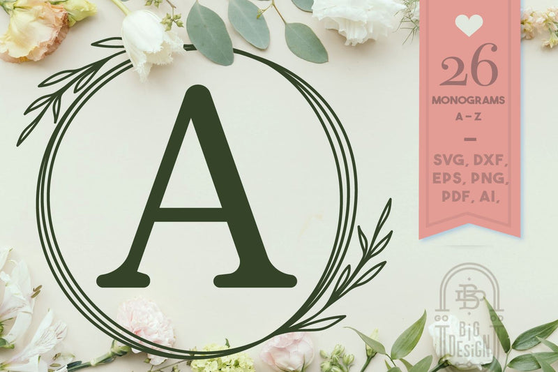 Monogram Wreath Font - Monogram With Laurel Wreath SVG - So Fontsy