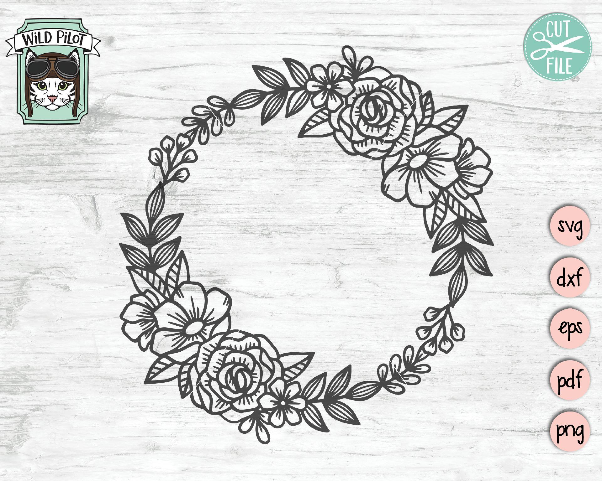 Floral Wreath Monogram Frame SVG Cut File - So Fontsy