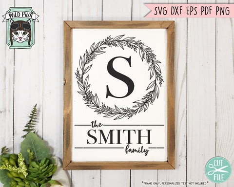 Monogram Wreath SVG File, Leaf Monogram Frame Cut File, Split Monogram Frame SVG, Family Monogram Wreath SVG, Last Name Wreath Frame SVG SVG Wild Pilot 