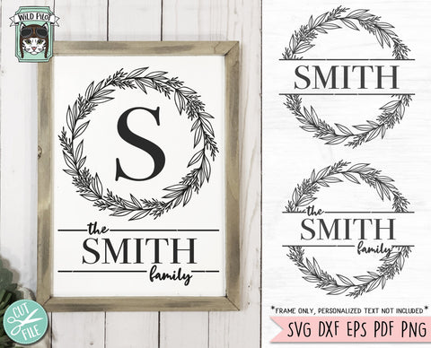 Monogram Wreath SVG File, Leaf Monogram Frame Cut File, Split Monogram Frame SVG, Family Monogram Wreath SVG, Last Name Wreath Frame SVG SVG Wild Pilot 