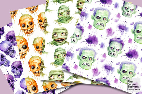 Monster Mash Digital Paper | Halloween Pattern Digital Pattern Fine Purple Elephant Creations 