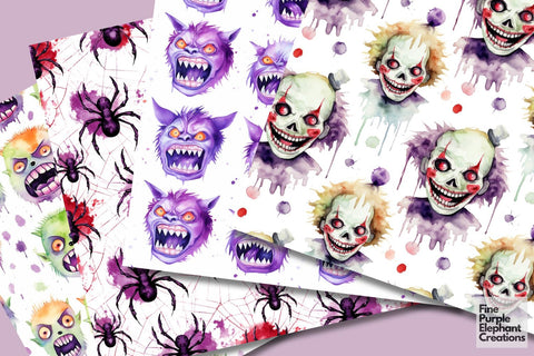 Monster Mash Digital Paper | Halloween Pattern Digital Pattern Fine Purple Elephant Creations 