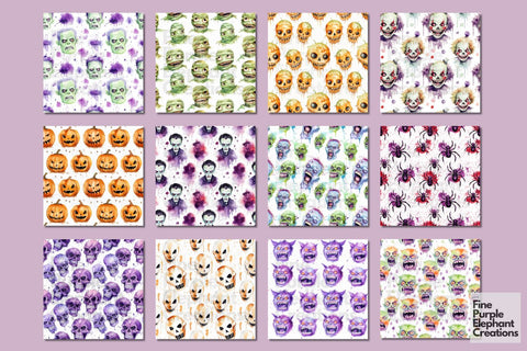 Monster Mash Digital Paper | Halloween Pattern Digital Pattern Fine Purple Elephant Creations 