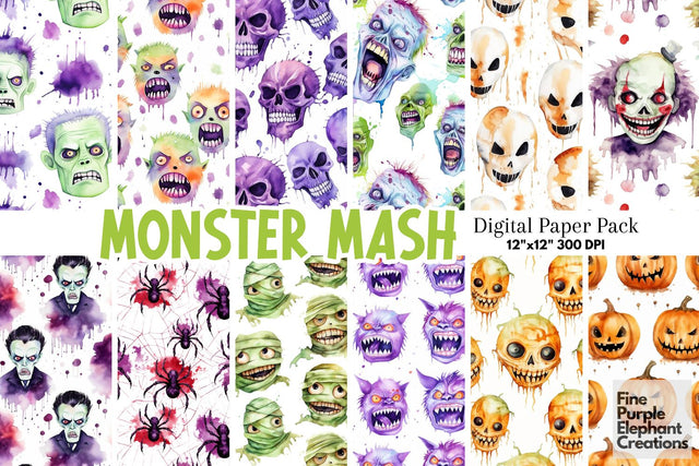 Monster Mash Digital Paper | Halloween Pattern Digital Pattern Fine Purple Elephant Creations 
