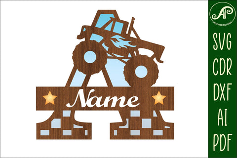 Monster Truck Monogram Letter A SVG Cut file SVG APInspireddesigns 