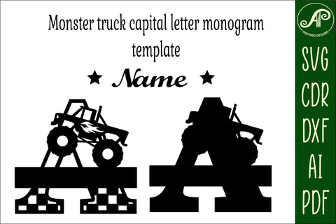 Monster Truck Monogram Letter A SVG Cut file SVG APInspireddesigns 