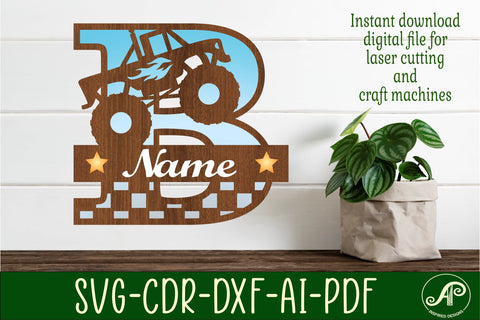 Monster Truck Monogram Letter B SVG Cut file SVG APInspireddesigns 
