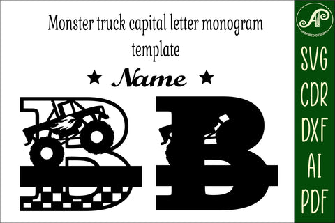 Monster Truck Monogram Letter B SVG Cut file SVG APInspireddesigns 