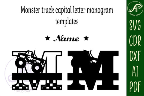 Monster truck monogram letter bundle Name signs SVG 3 layer SVG APInspireddesigns 