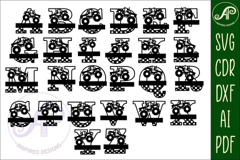 Monster truck monogram letter bundle Name signs SVG 3 layer SVG APInspireddesigns 