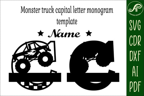 Monster Truck Monogram Letter C SVG Cut file SVG APInspireddesigns 