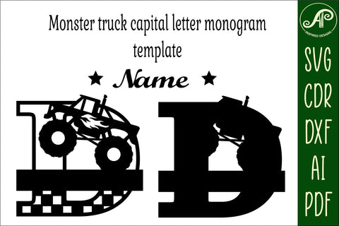 Monster Truck Monogram Letter D SVG Cut file SVG APInspireddesigns 