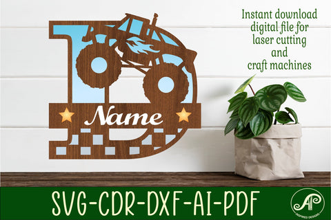 Monster Truck Monogram Letter D SVG Cut file SVG APInspireddesigns 