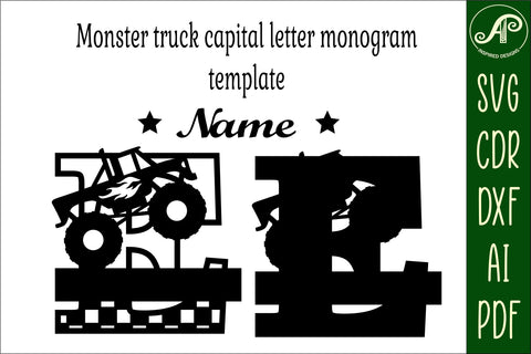 Monster Truck Monogram Letter E SVG Cut file SVG APInspireddesigns 