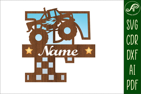 Monster Truck Monogram Letter F SVG Cut file SVG APInspireddesigns 
