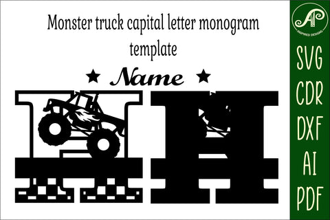 Monster Truck Monogram Letter H SVG Cut file SVG APInspireddesigns 