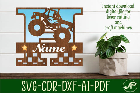Monster Truck Monogram Letter H SVG Cut file SVG APInspireddesigns 