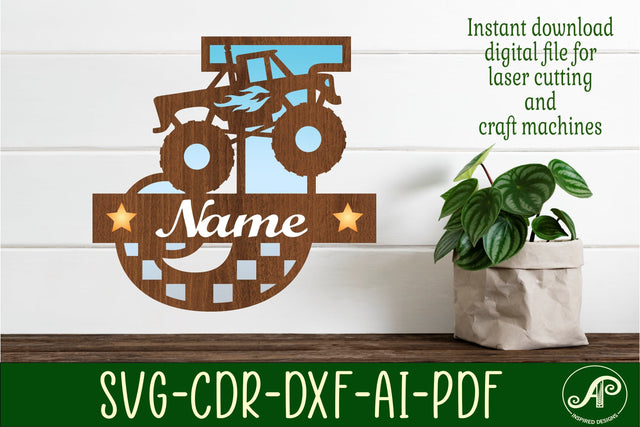 Monster Truck Monogram Letter J SVG Cut file SVG APInspireddesigns 