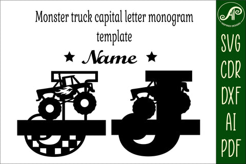 Monster Truck Monogram Letter J SVG Cut file SVG APInspireddesigns 