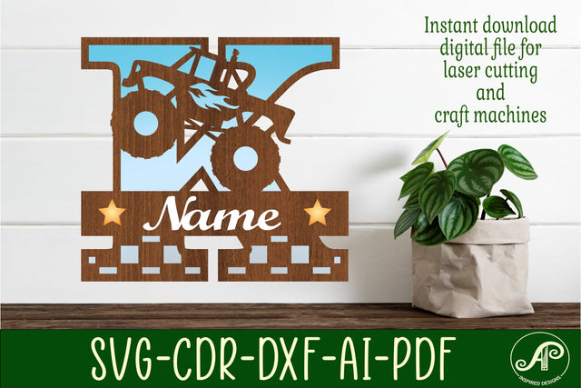 Monster Truck Monogram Letter K SVG Cut file SVG APInspireddesigns 