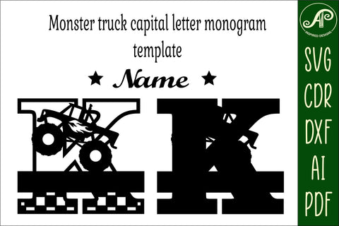 Monster Truck Monogram Letter K SVG Cut file SVG APInspireddesigns 