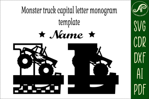 Monster Truck Monogram Letter L SVG Cut file SVG APInspireddesigns 
