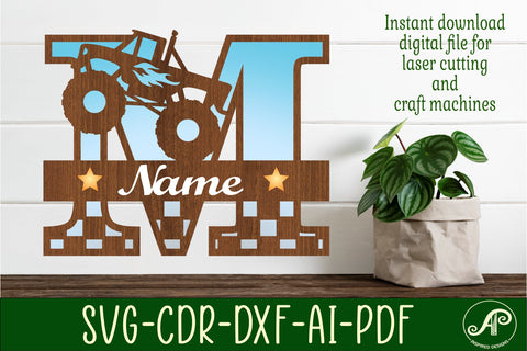 Monster Truck Monogram Letter M SVG Cut file SVG APInspireddesigns 