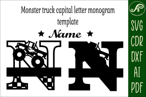 Monster Truck Monogram Letter N SVG Cut file SVG APInspireddesigns 