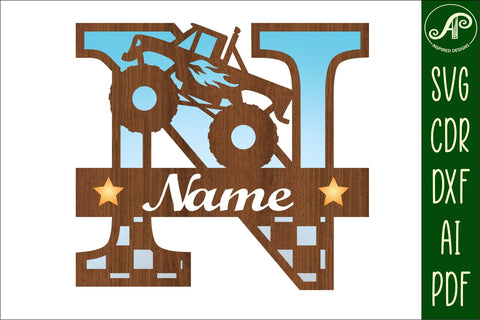 Monster Truck Monogram Letter N SVG Cut file SVG APInspireddesigns 