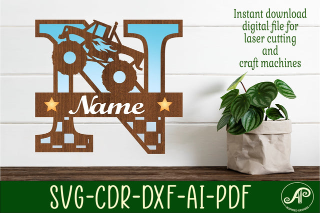 Monster Truck Monogram Letter N SVG Cut file SVG APInspireddesigns 