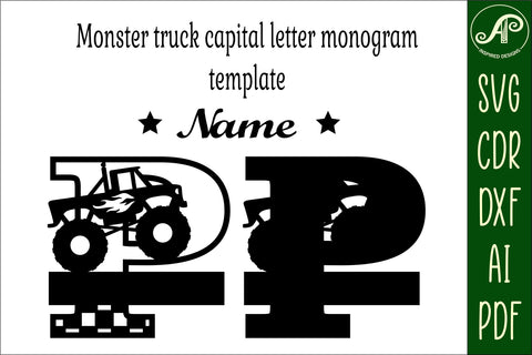 Monster Truck Monogram Letter P SVG Cut file SVG APInspireddesigns 