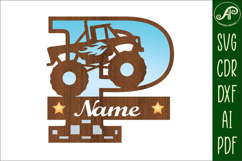 Monster Truck Monogram Letter P SVG Cut file SVG APInspireddesigns 
