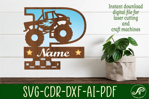 Monster Truck Monogram Letter P SVG Cut file SVG APInspireddesigns 