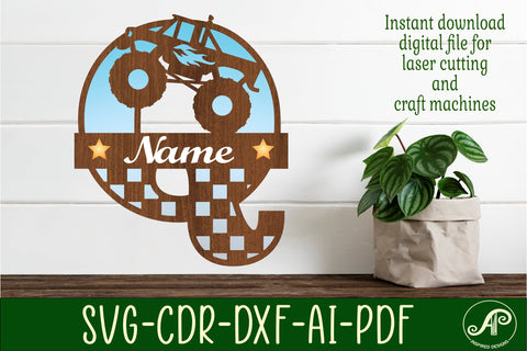 Monster Truck Monogram Letter Q SVG Cut file SVG APInspireddesigns 