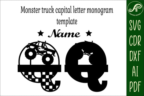 Monster Truck Monogram Letter Q SVG Cut file SVG APInspireddesigns 