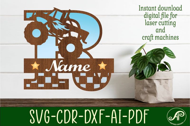 Monster Truck Monogram Letter R SVG Cut file SVG APInspireddesigns 