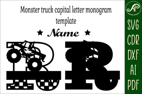 Monster Truck Monogram Letter R SVG Cut file SVG APInspireddesigns 