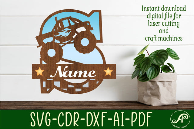 Monster Truck Monogram Letter S SVG Cut file SVG APInspireddesigns 
