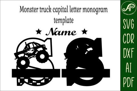 Monster Truck Monogram Letter S SVG Cut file SVG APInspireddesigns 