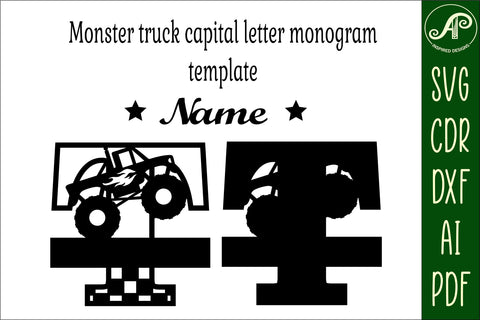 Monster Truck Monogram Letter T SVG Cut file SVG APInspireddesigns 