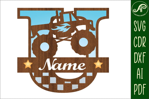 Monster Truck Monogram Letter U SVG Cut file SVG APInspireddesigns 