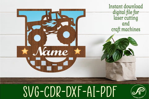 Monster Truck Monogram Letter U SVG Cut file SVG APInspireddesigns 