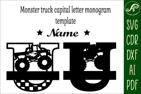 Monster Truck Monogram Letter U SVG Cut file SVG APInspireddesigns 