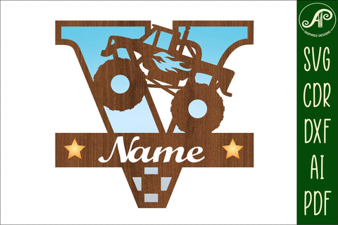 Monster Truck Monogram Letter V SVG Cut file SVG APInspireddesigns 
