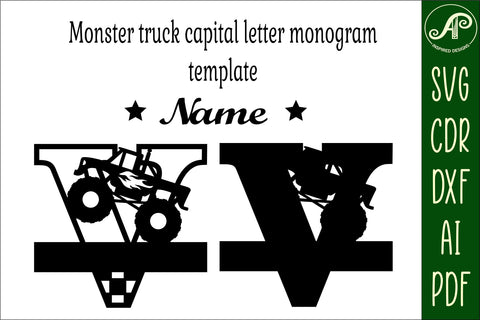 Monster Truck Monogram Letter V SVG Cut file SVG APInspireddesigns 