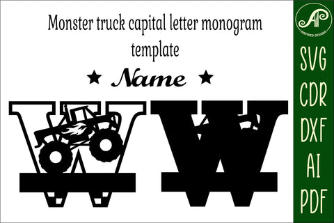 Monster Truck Monogram Letter W SVG Cut file SVG APInspireddesigns 