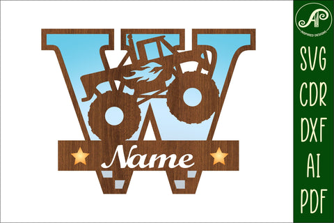 Monster Truck Monogram Letter W SVG Cut file SVG APInspireddesigns 