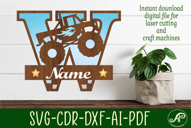 Monster Truck Monogram Letter W SVG Cut file SVG APInspireddesigns 