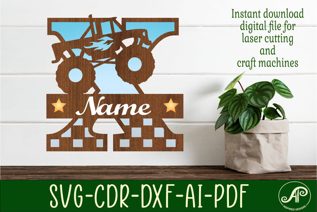 Monster Truck Monogram Letter X SVG Cut file SVG APInspireddesigns 