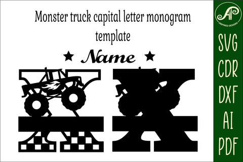 Monster Truck Monogram Letter X SVG Cut file SVG APInspireddesigns 